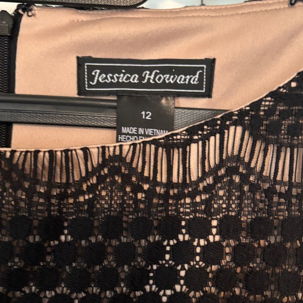 Jessica Howard Black Crochet Overlay Dress